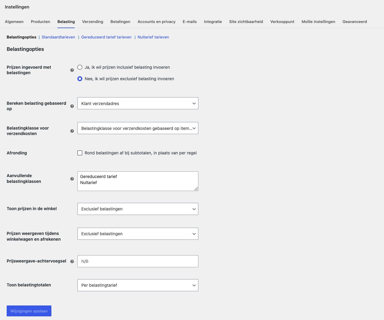 Belasting instellingen Woocommerce | Paperdork Woocommerce koppeling
